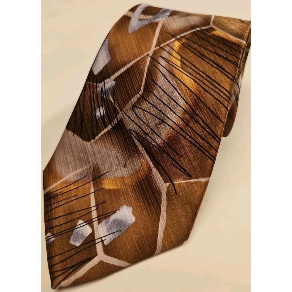 J Garcia Tie Neckwear Sun Movement Collection Fifty-Six Silk Brown Abstract 3.5"